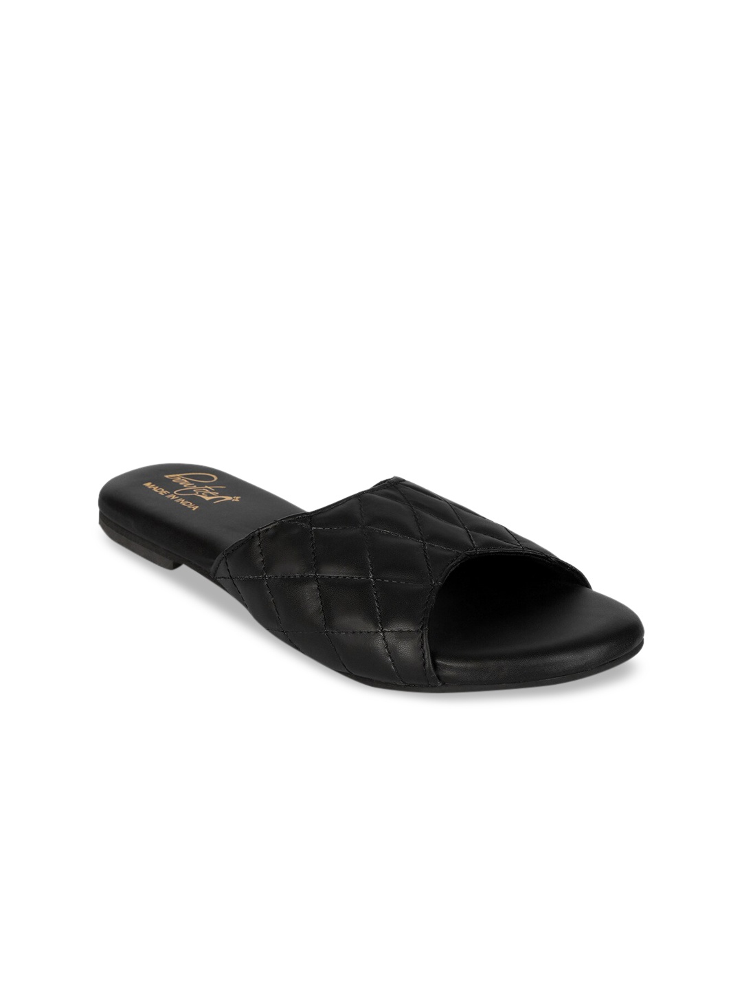 

Bowtoes Women Black Textured Open Toe Flats