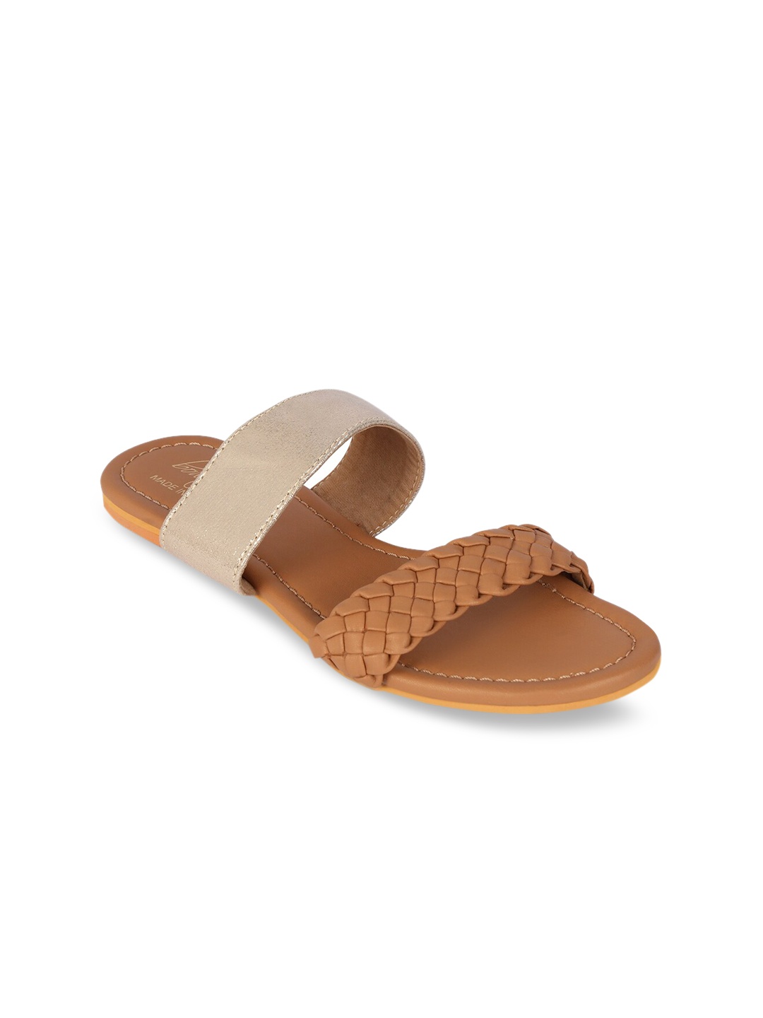 

Bowtoes Women Tan Solid Synthetic Patent Open Toe Flats