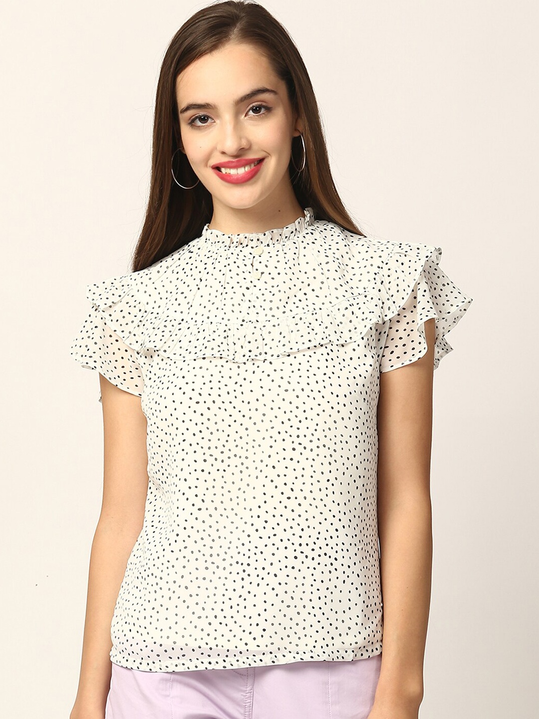 Elle White Geometric Printed Regular Top