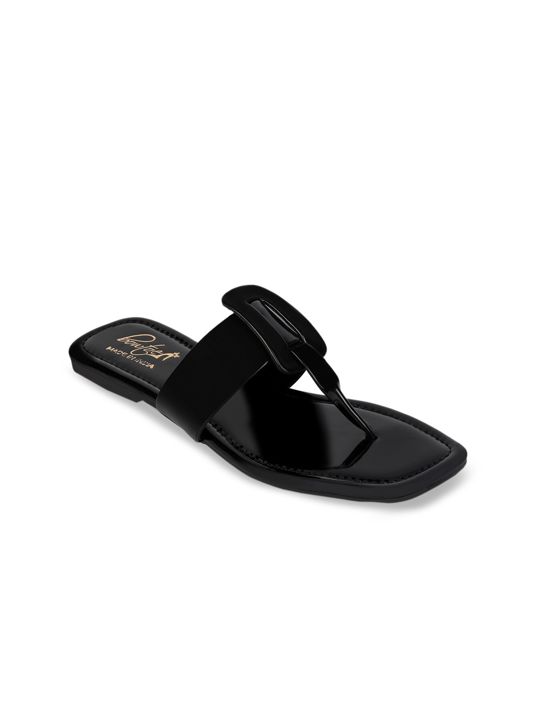 

Bowtoes Women Black Solid Synthetic Patent Open Toe Flats