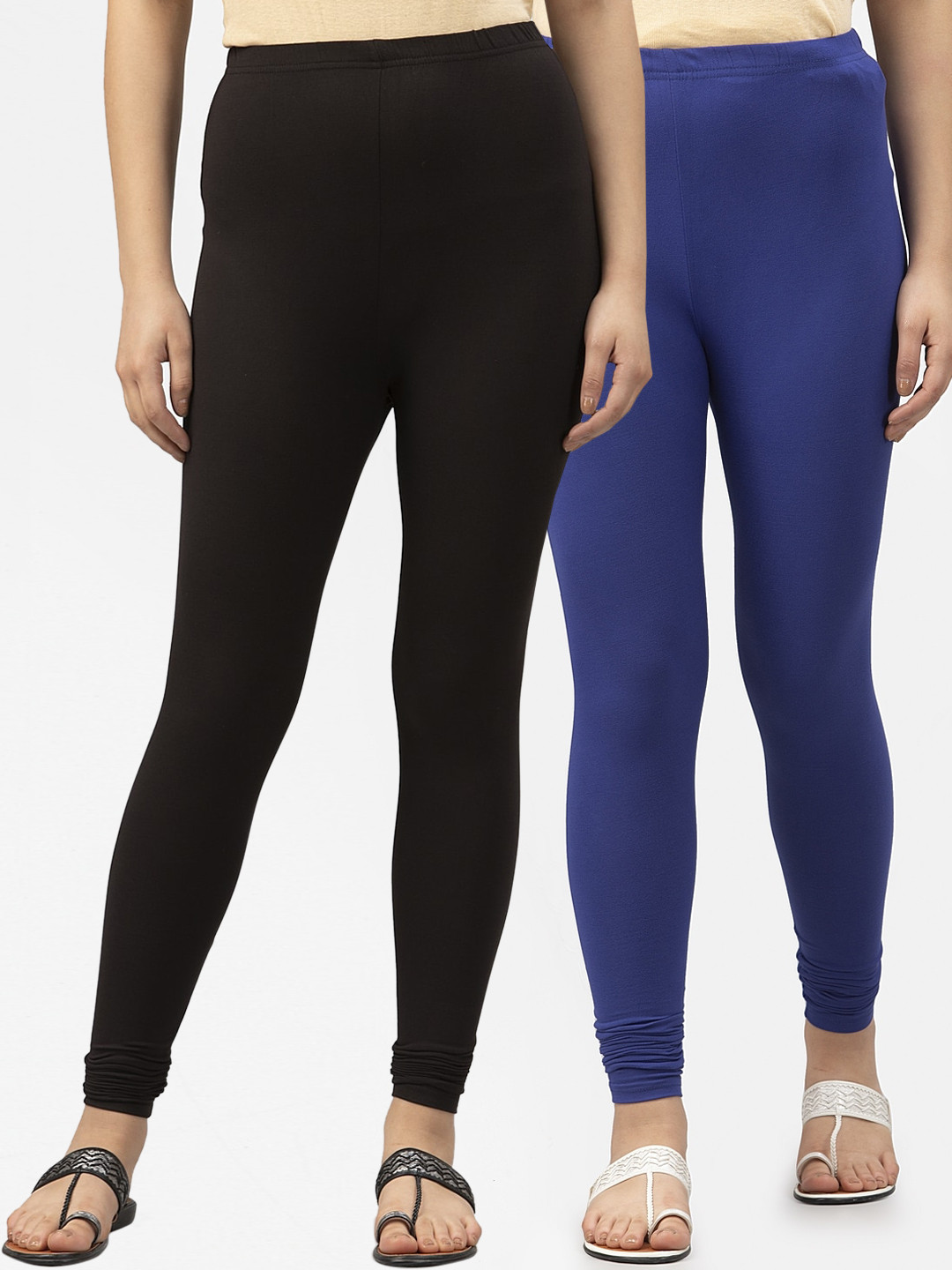 

Style Quotient Women Pack Of 2 Solid Churidar-Length Leggings, Blue
