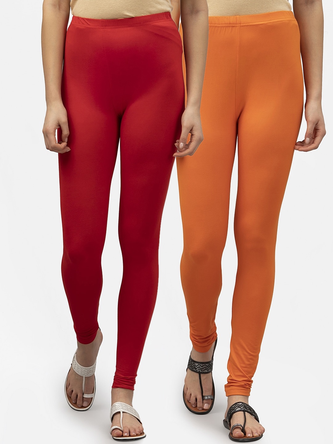 

Style Quotient Women Pack Of 2 Solid Ankle-Length Leggings, Orange