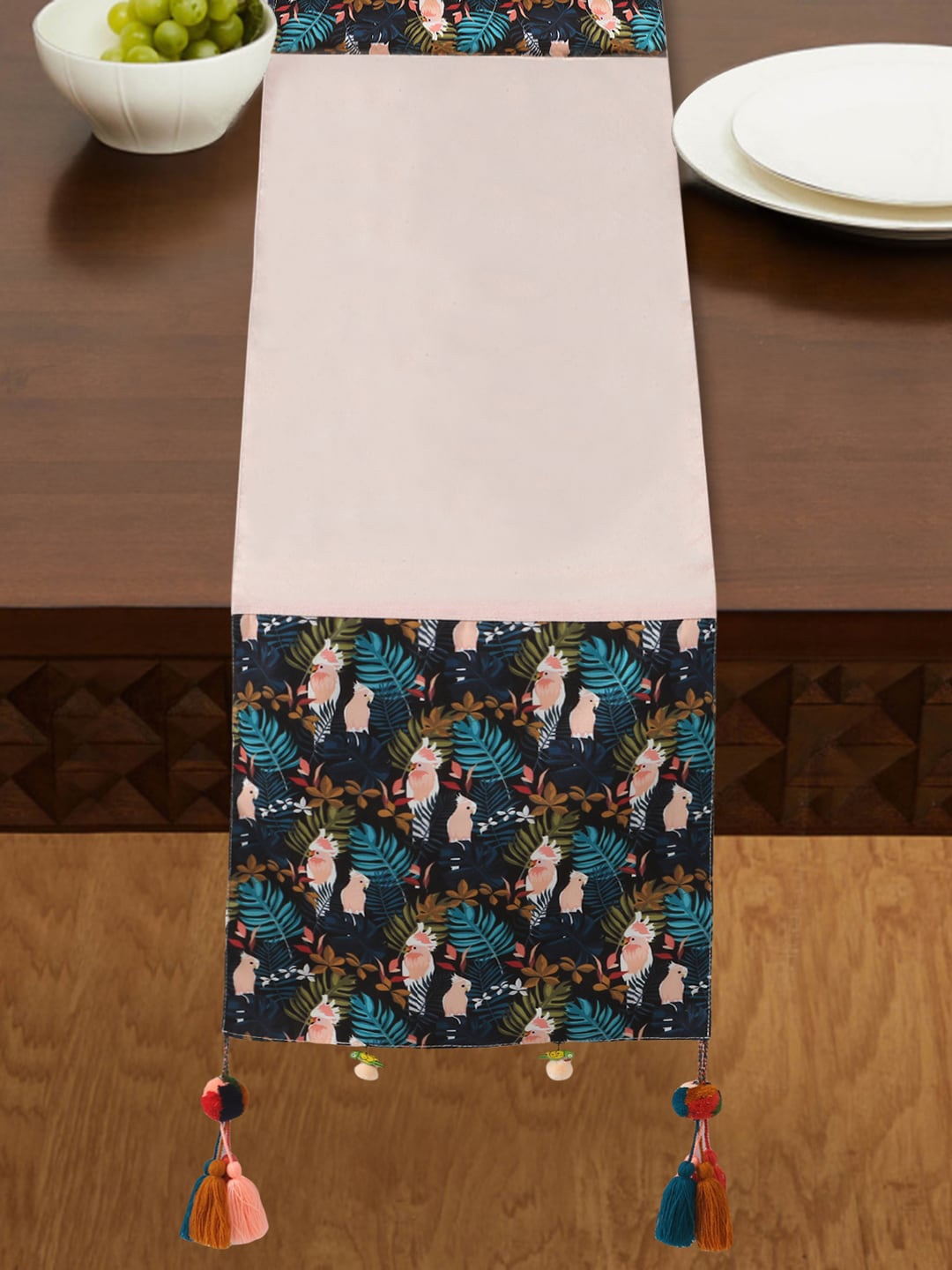 

Mezposh Pink & Blue Quirky 6 Seater Table Runner With Tassells