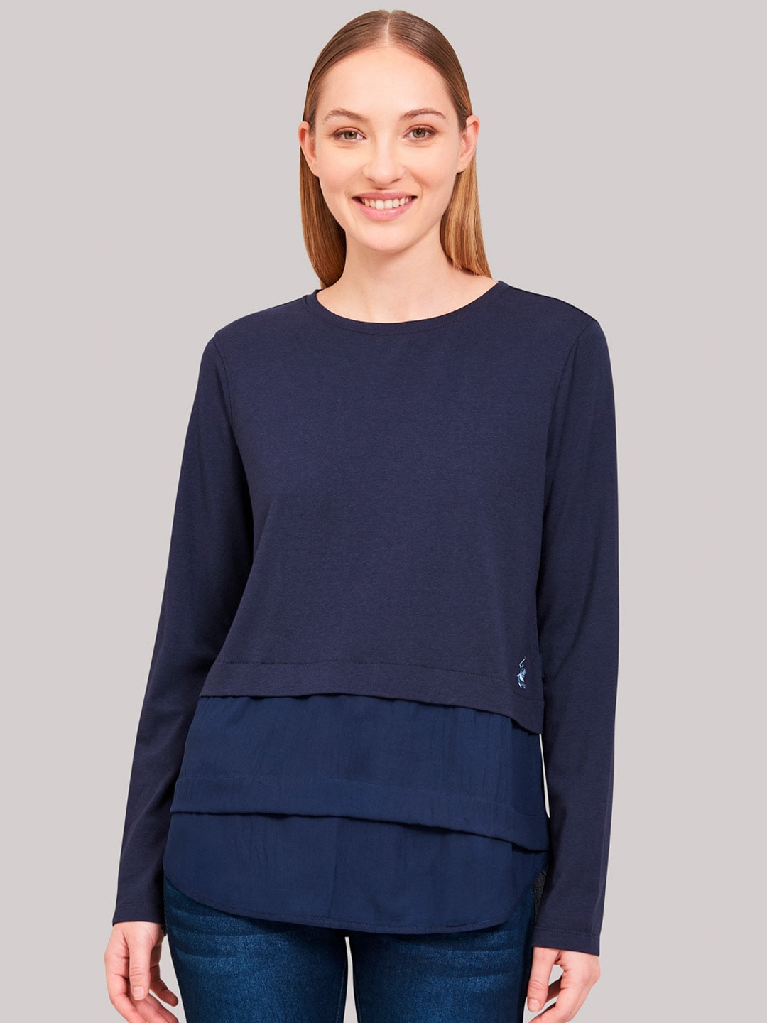 

Beverly Hills Polo Club Women Navy Blue Solid Round Neck T-shirt