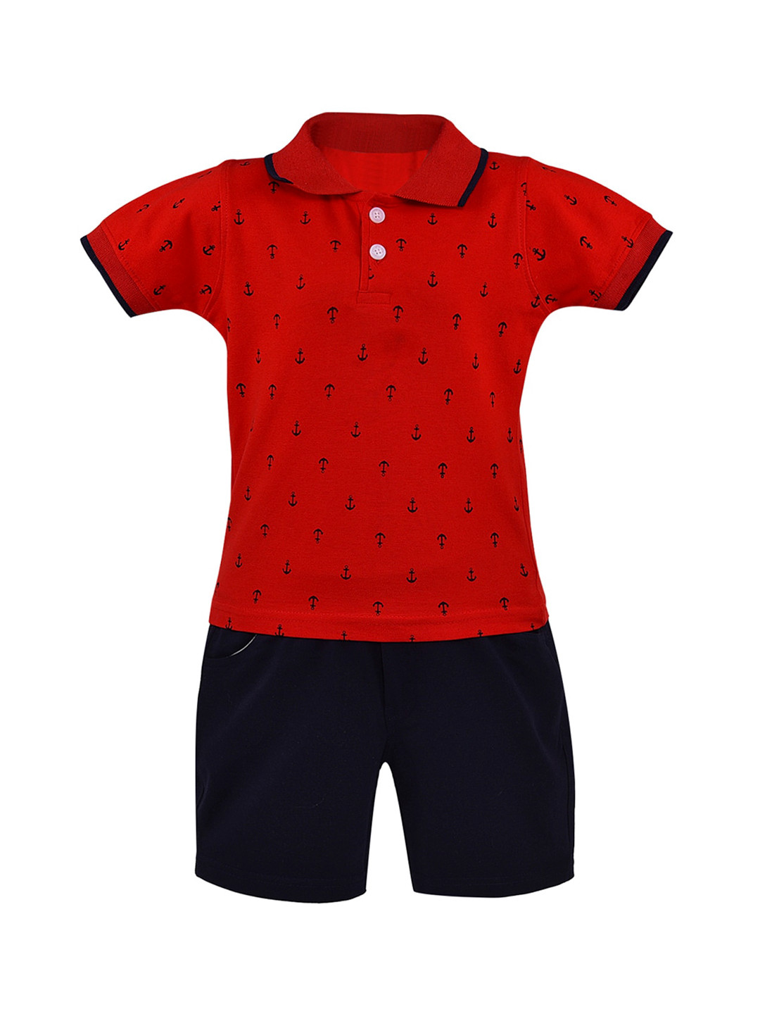 

Wish Karo Girls Red & Navy Blue Printed T-shirt with Shorts