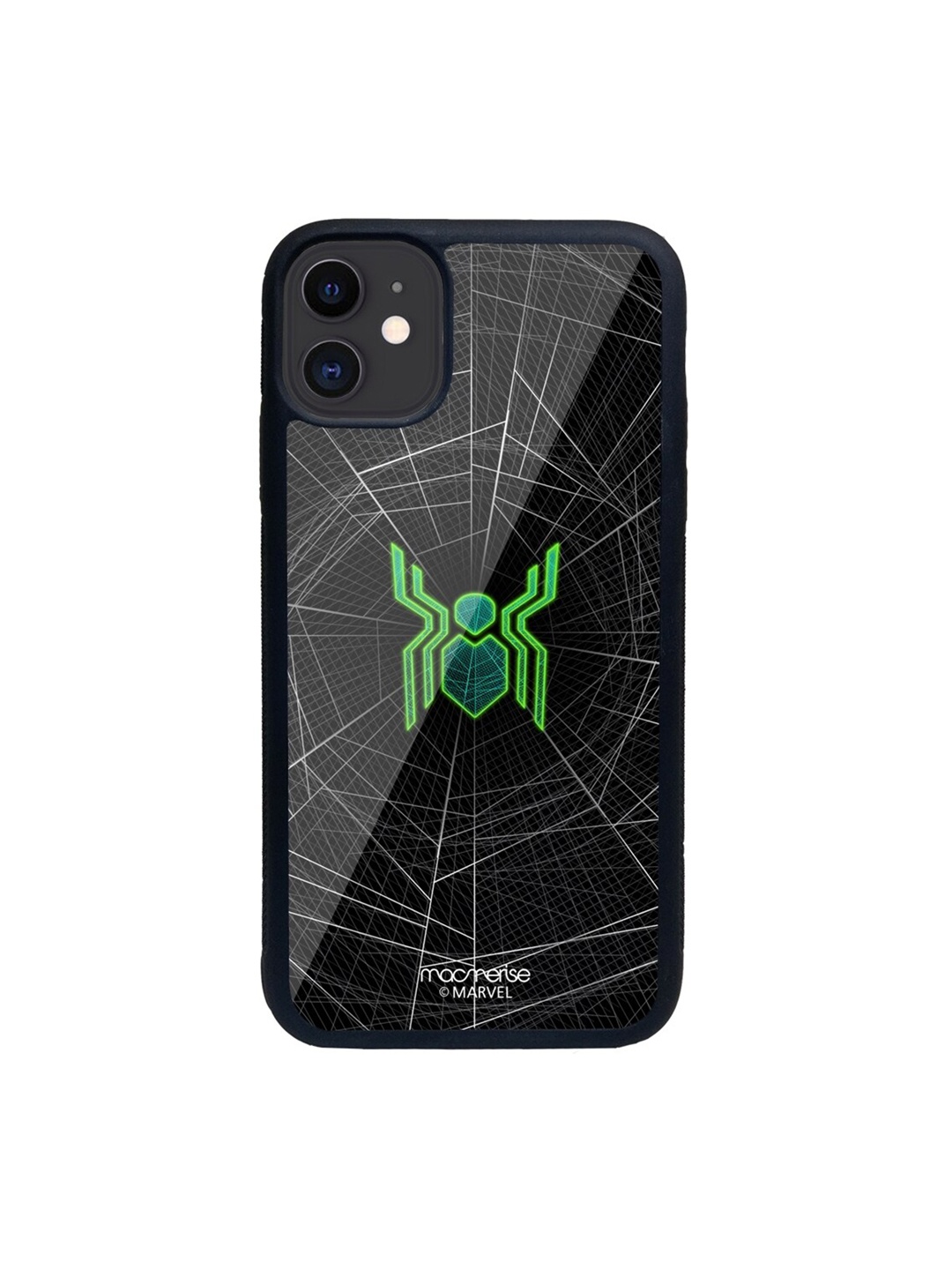 

macmerise Black & Green Spiderman Logo Web Pattern iPhone 11 Back Case
