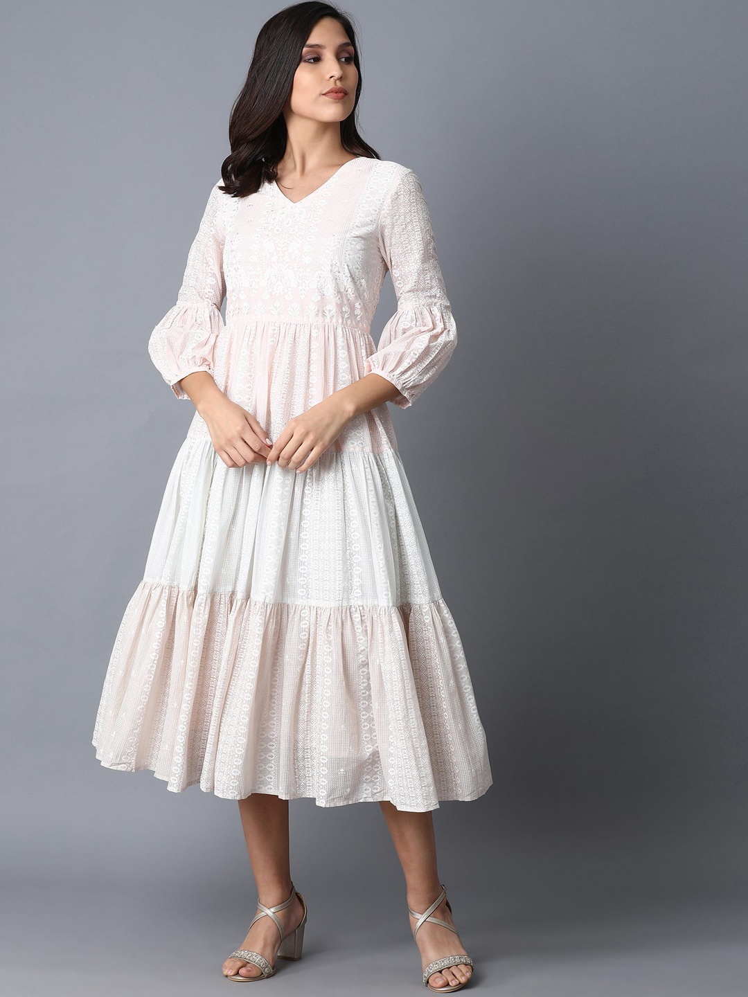 

W Women Pink Printed Cotton A-Line Dress