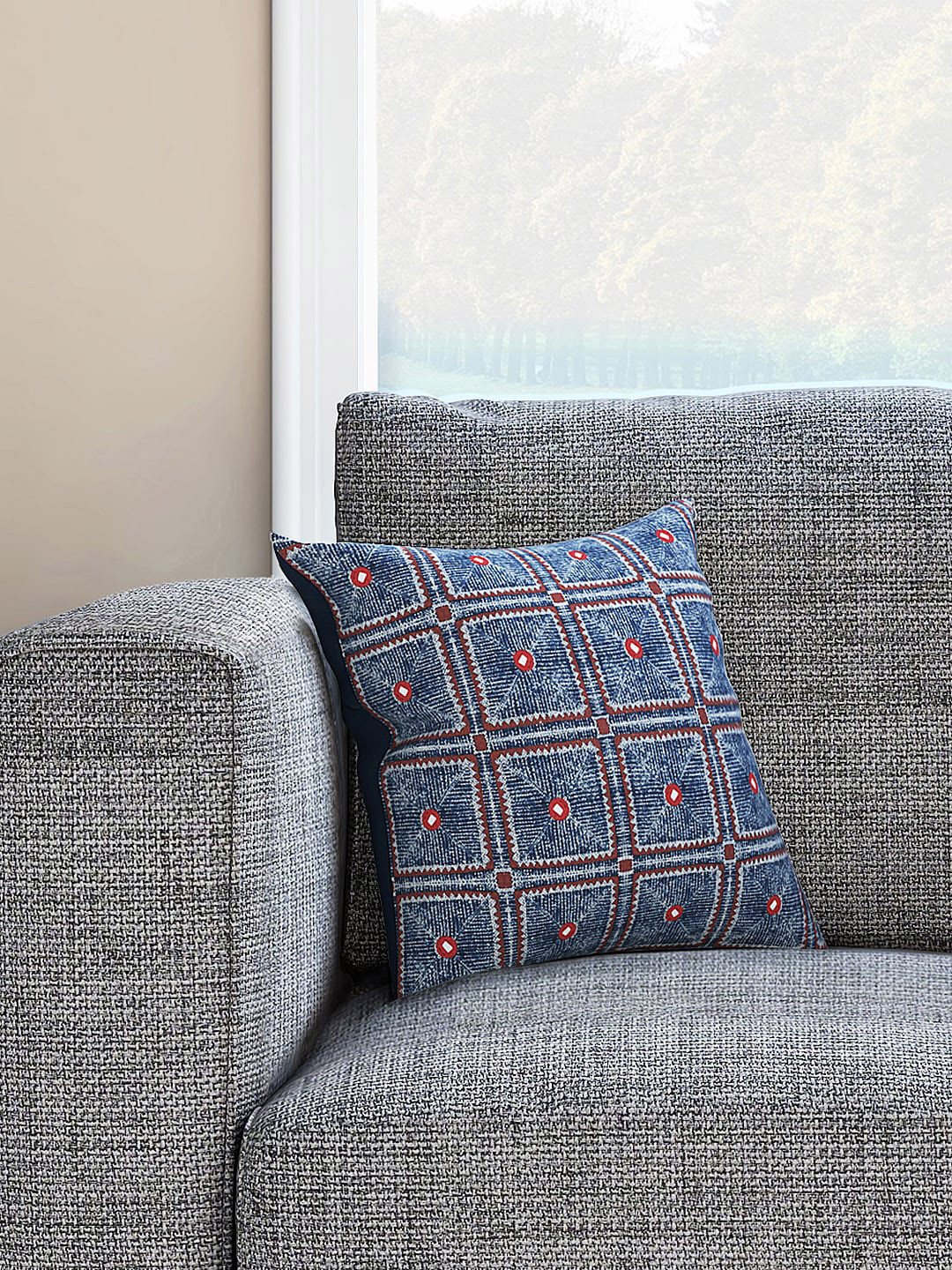 

Living scapes by Pantaloons Blue & Red Set of Single Embroidered Square Cushion Covers