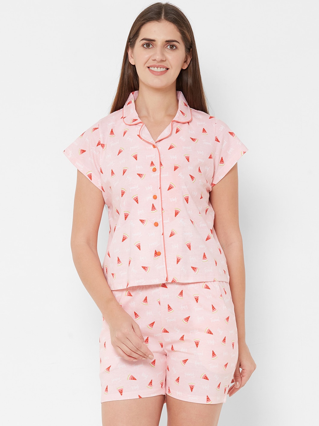 

Sweet Dreams Women Pink & Coral Printed Night suit