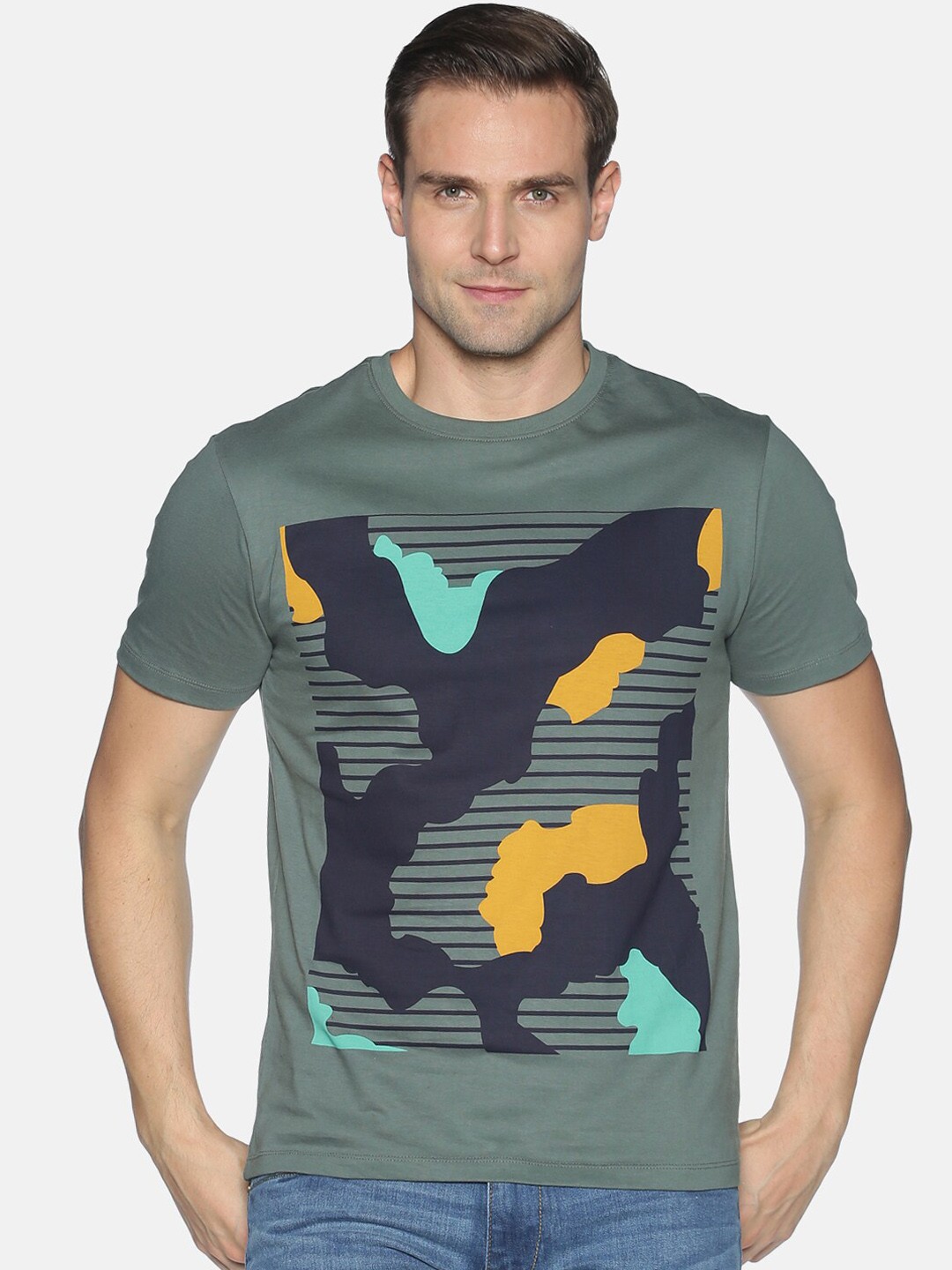 

UrGear Men Green Printed Round Neck Cotton Pure Cotton T-shirt
