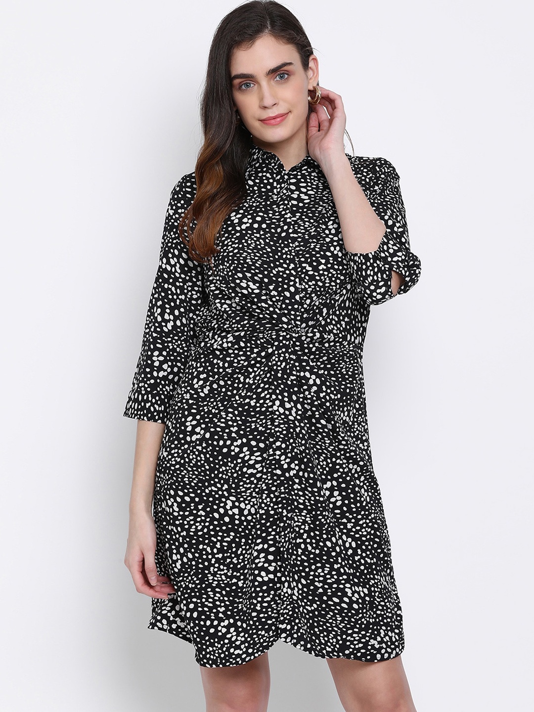 

Oxolloxo Women Black & White Printed Shirt Dress