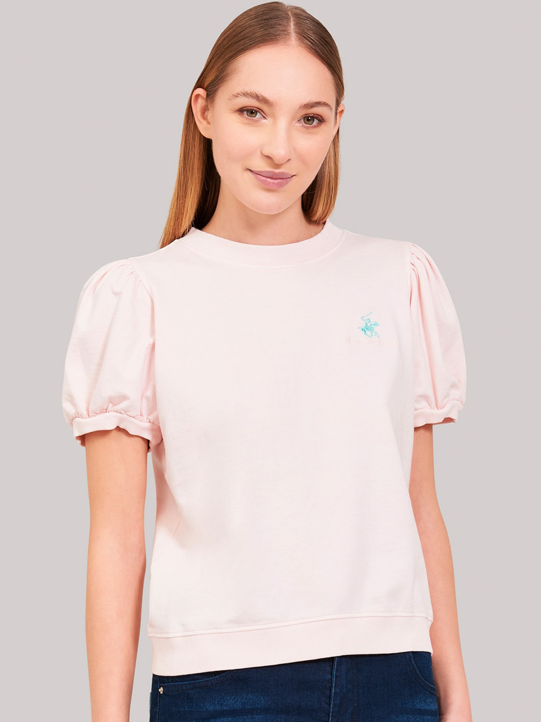 

Beverly Hills Polo Club Women Pink Solid High Neck T-shirt