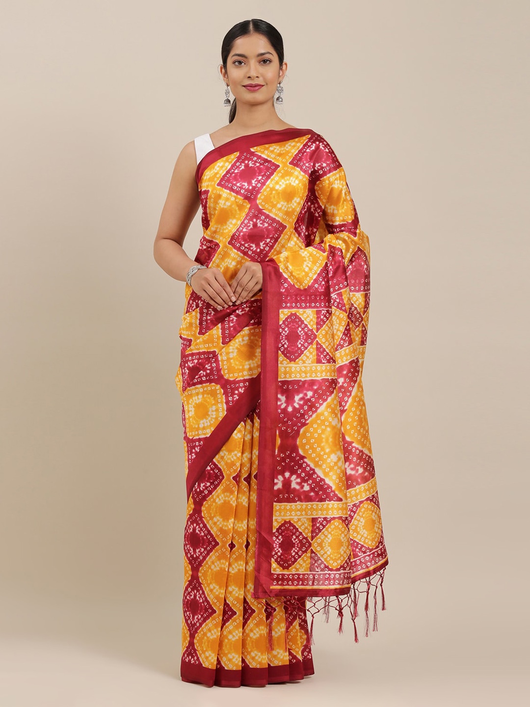 

The Chennai Silks Maroon & Yellow Polyester Printed Saree