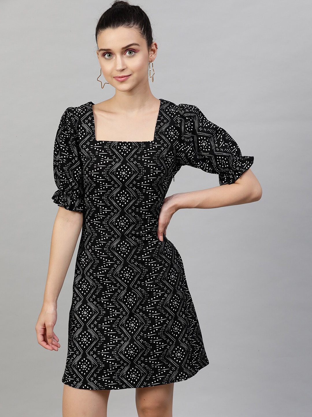 

STREET 9 Women Black Printed A-Line Dress