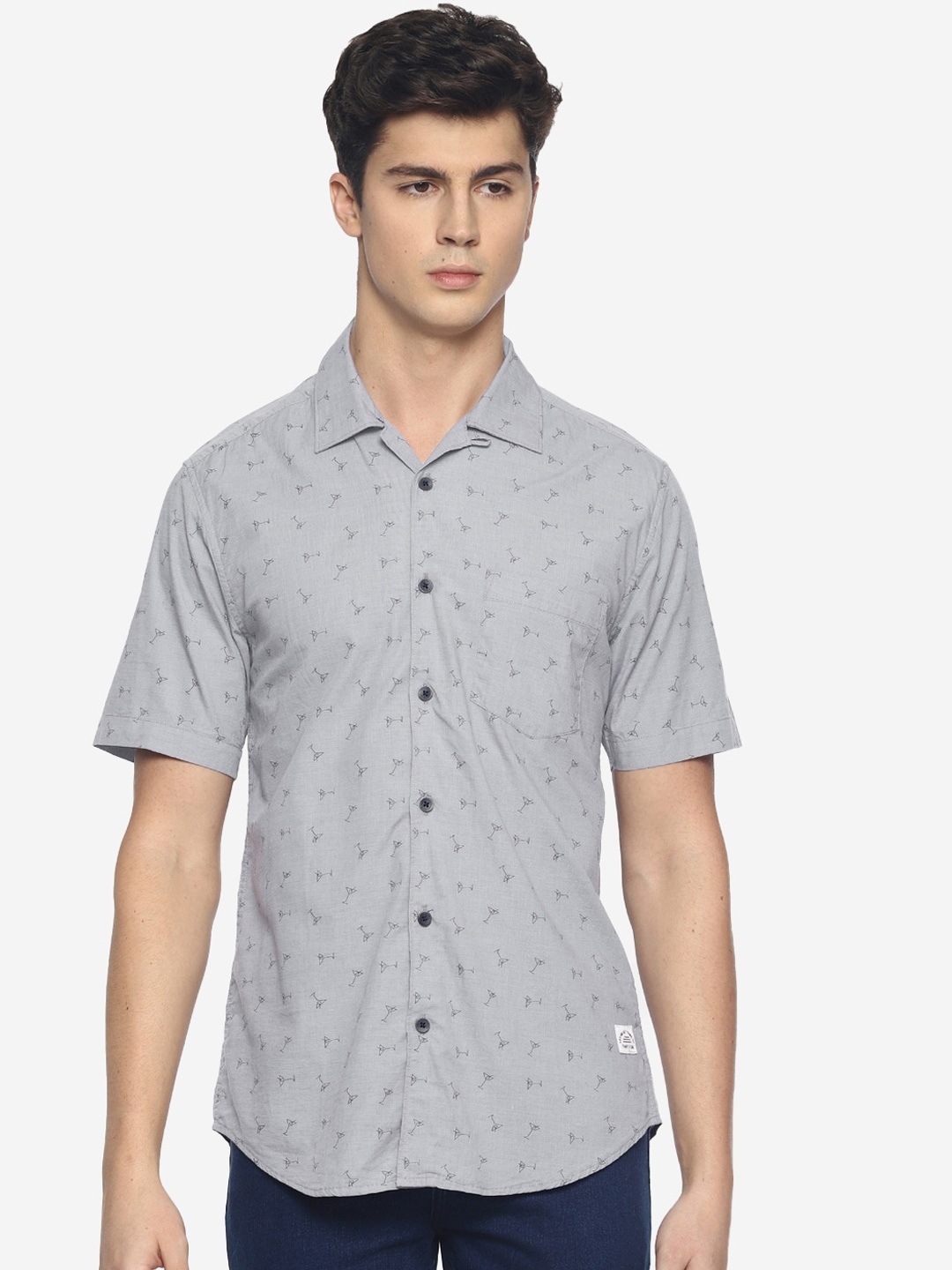 

Bene Kleed Men Grey Printed Slim Fit Casual Shirt