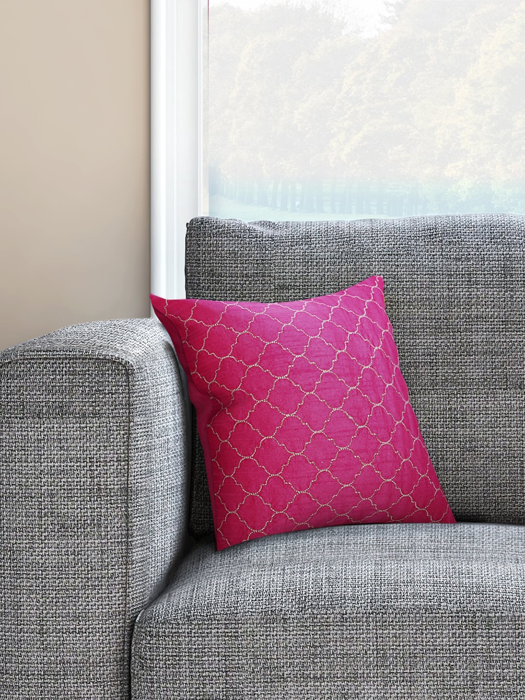 

Living scapes by Pantaloons Pink & Gold Single Embroidered Square Cushion Covers
