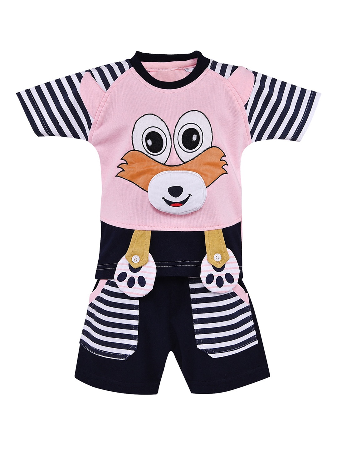 Wish Karo Girls Pink & Navy Blue Printed T-shirt with Shorts