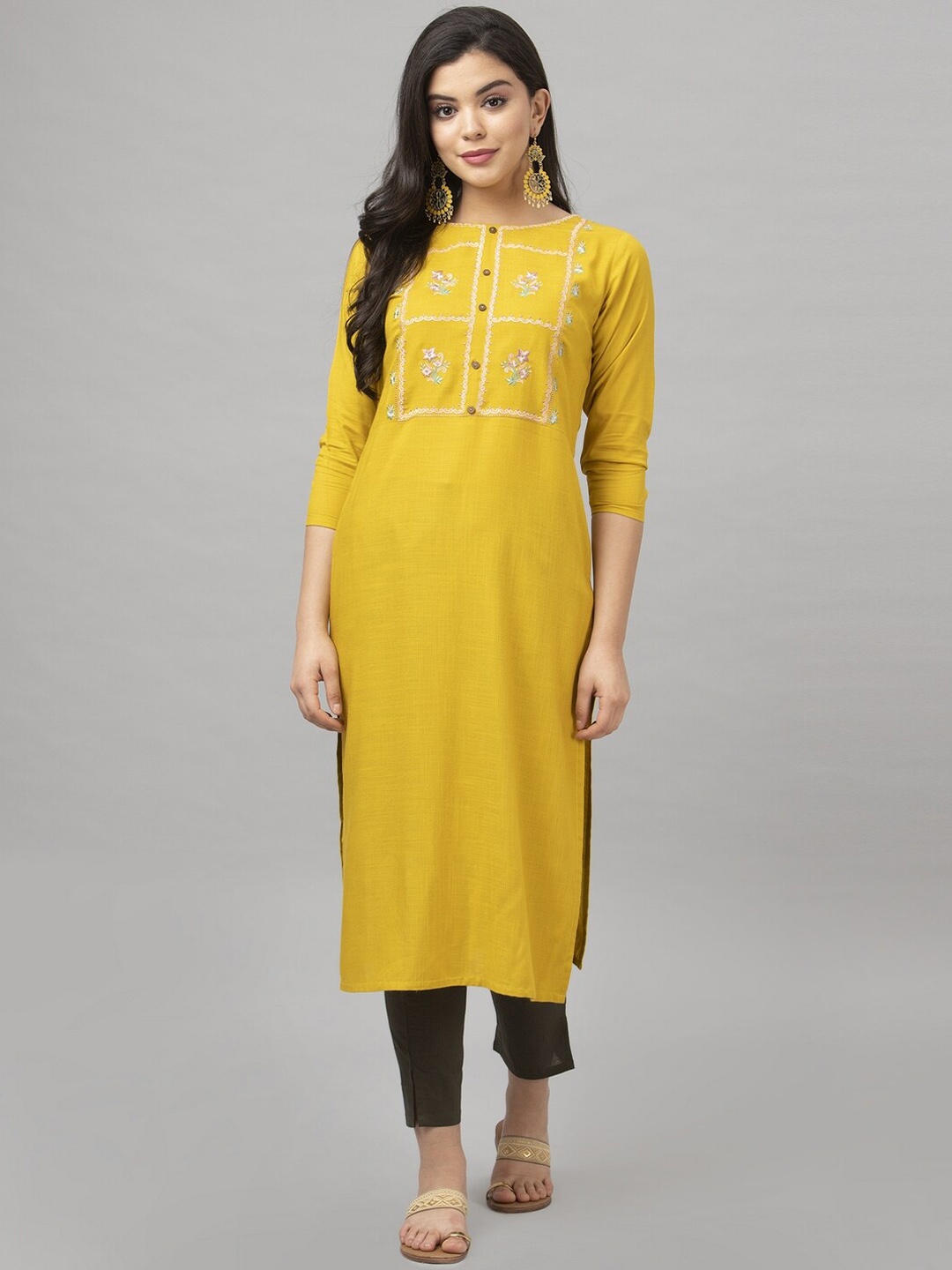 

Sanisa Women Yellow Yoke Design Thread Work Kurta