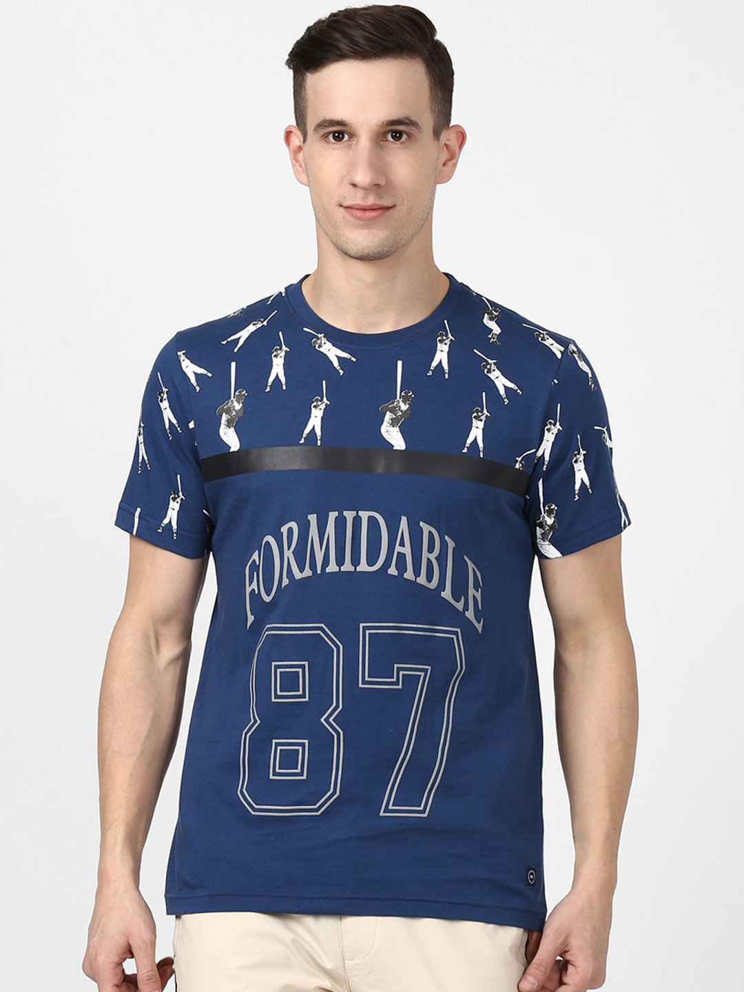 

Monte Carlo Men Navy Blue Printed Round Neck T-shirt