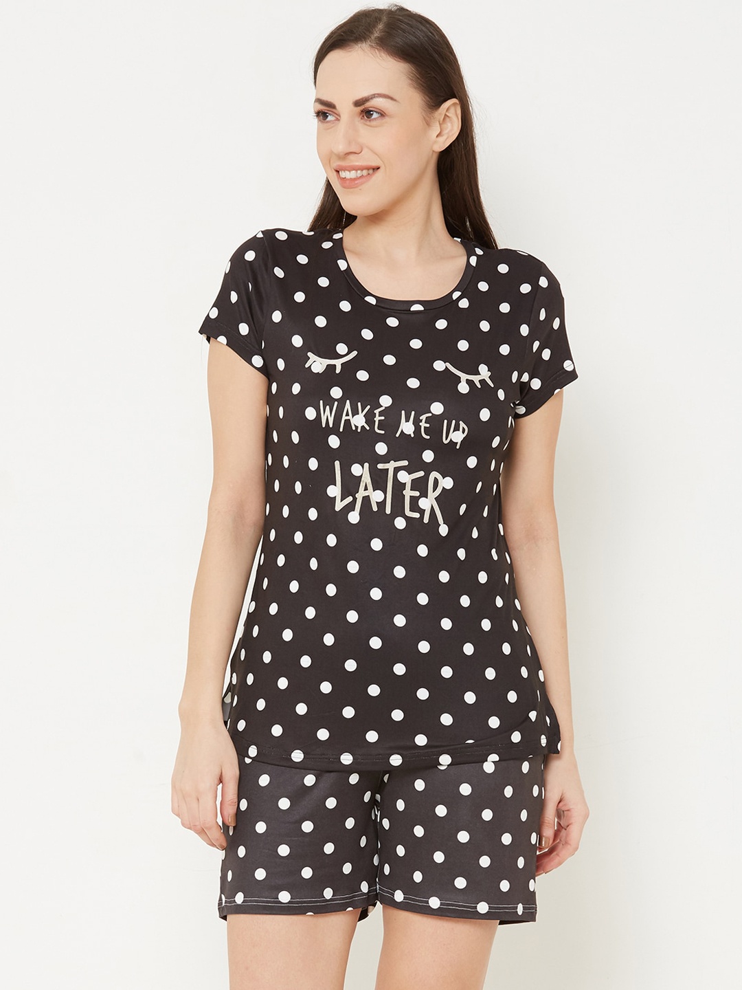 

Sweet Dreams Women Black & White Printed Night Suit