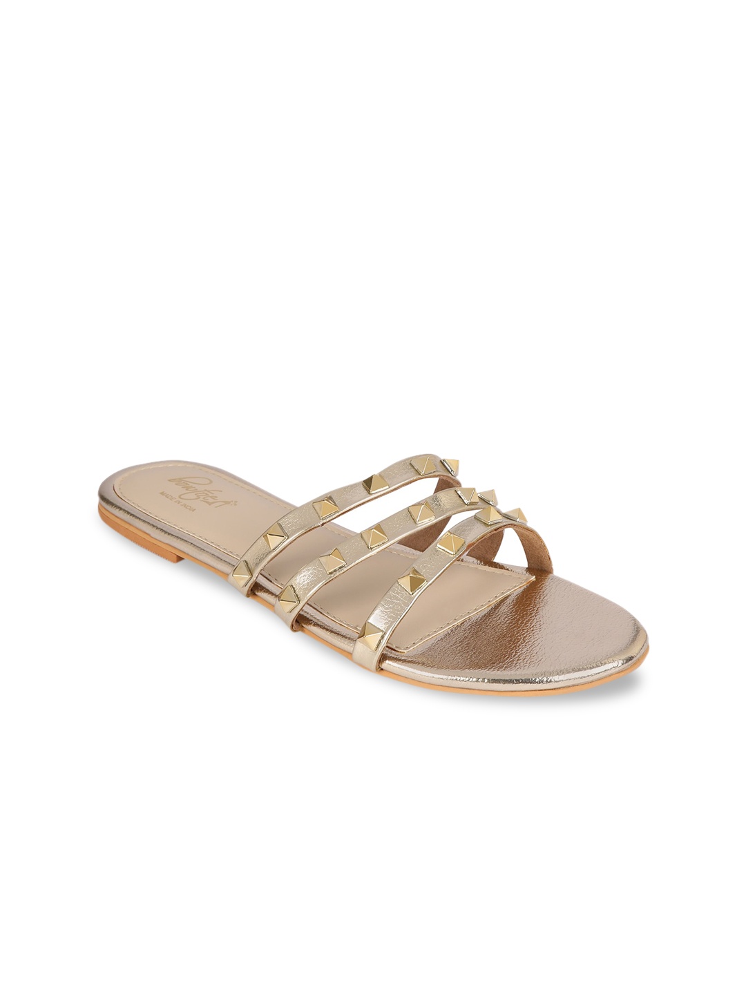 Bowtoes Women Gold-Toned Embellished Open Toe Flats