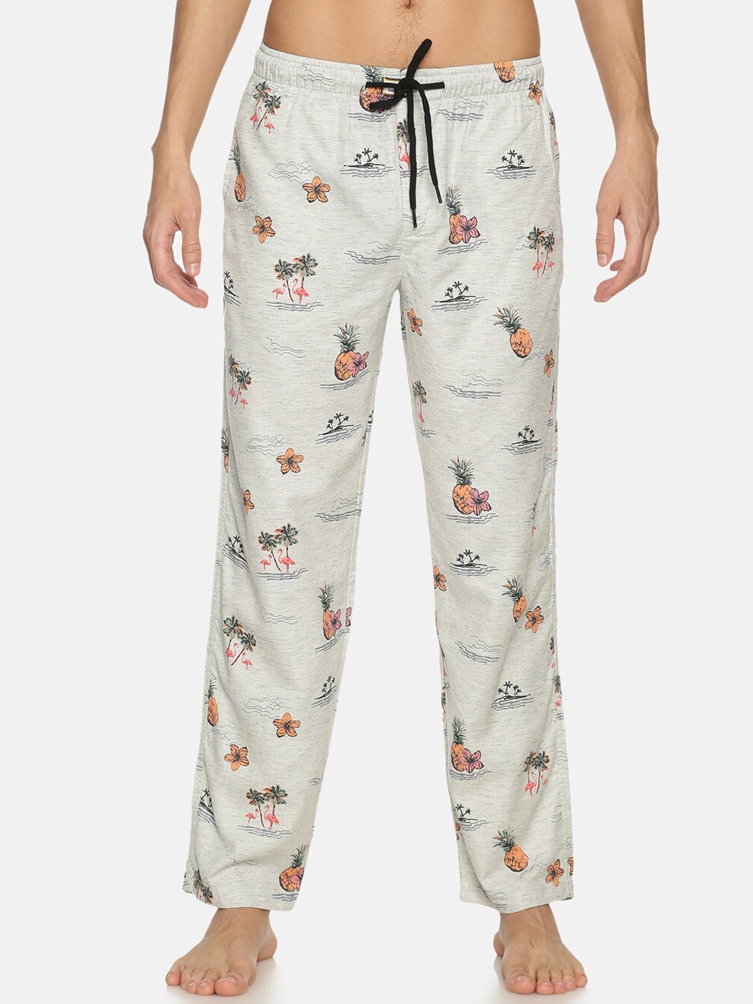 

Bene Kleed Men Off White & Orange Printed Anti Bacterial Lounge Pants