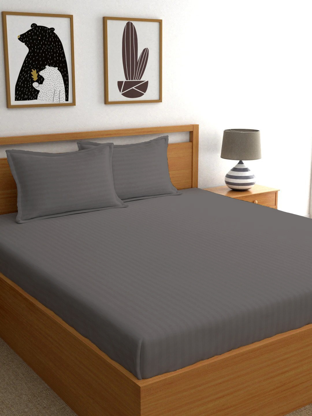

Ariana Grey Striped 210 TC Cotton 1 King Bedsheet with 2 Pillow Covers