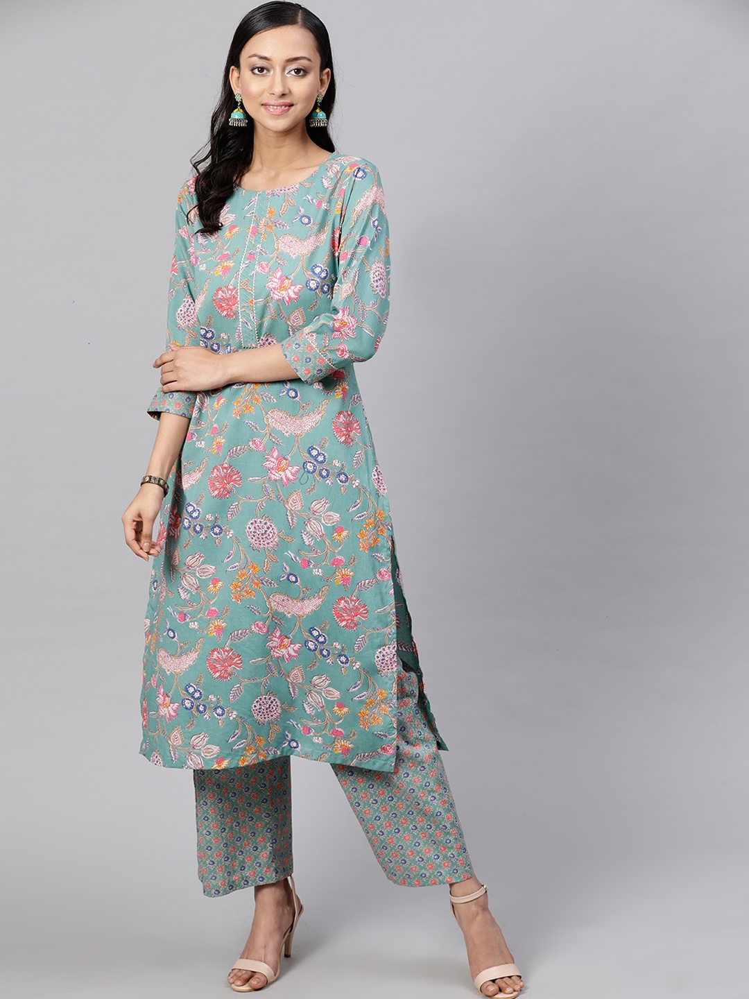 

STREET 9 Women Green Printed Kurta with Trousers