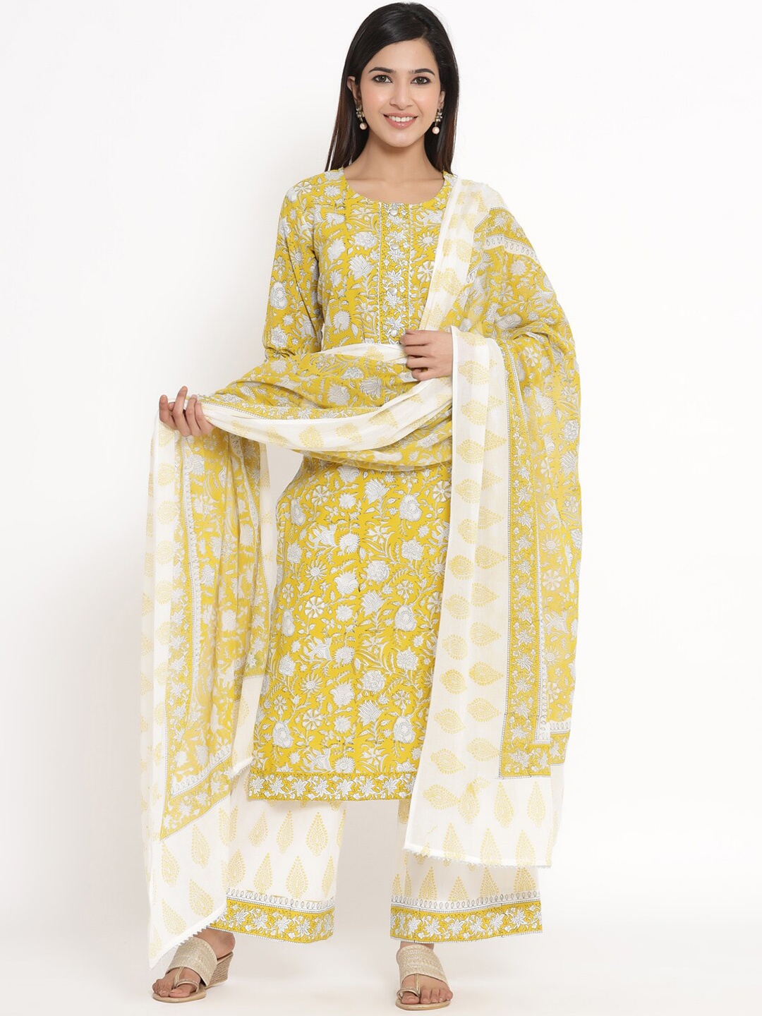 

kipek Women Yellow Printed Kurta with Palazzos & Dupatta