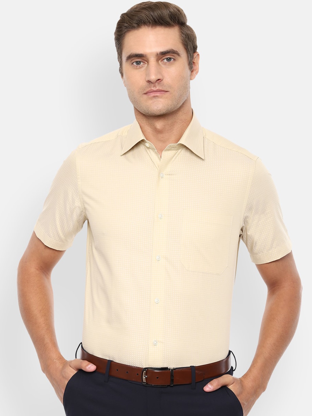 Louis Philippe Men Beige Regular Fit Checked Casual Shirt