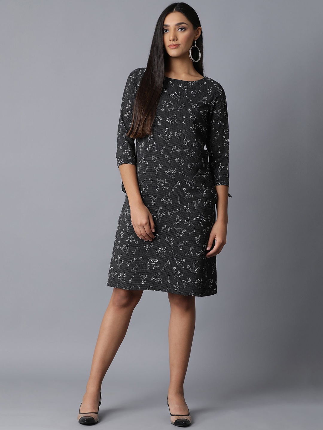 

W Women Black Floral Printed A-Line Dress