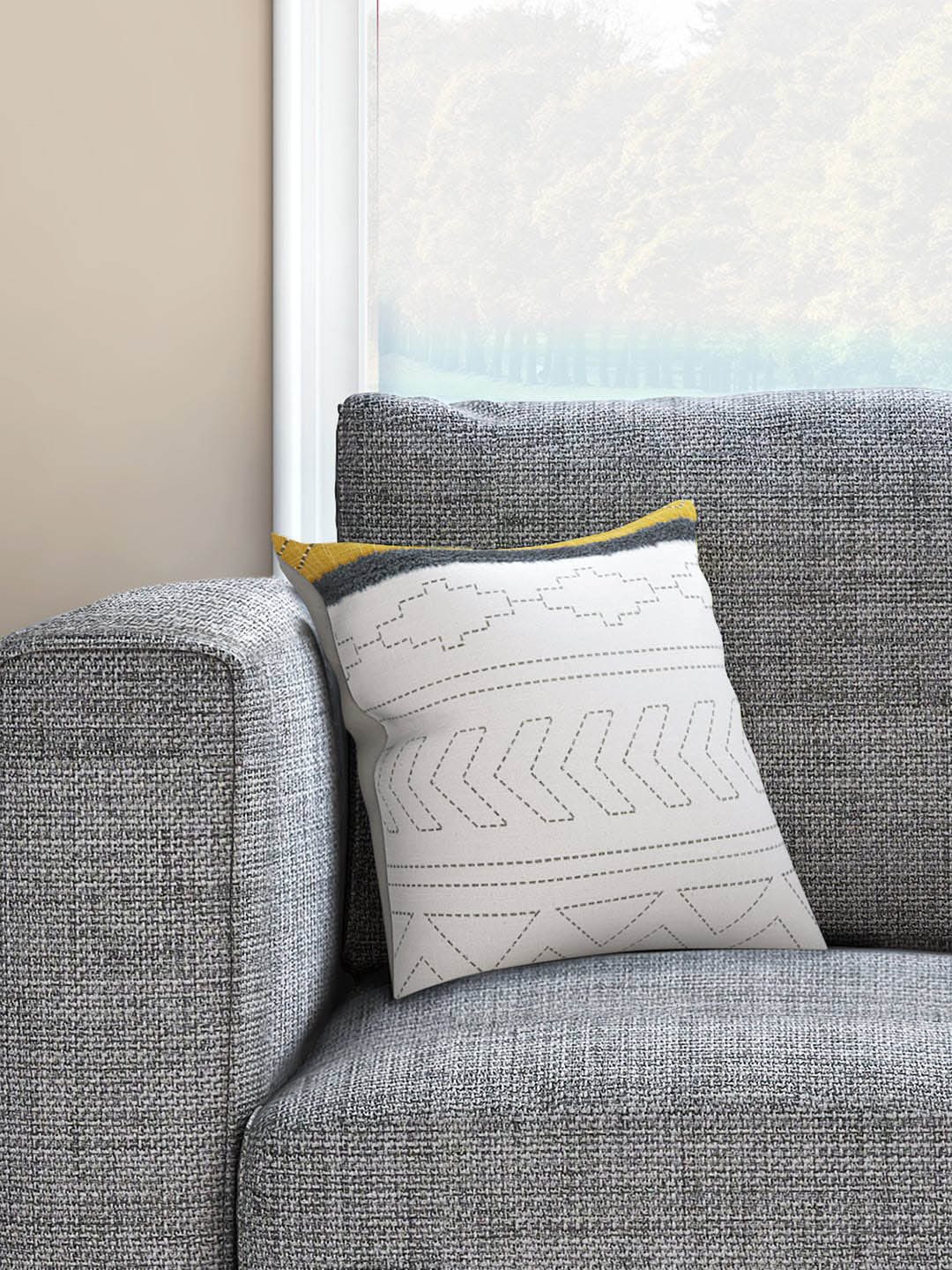 

Living scapes by Pantaloons Off-White & Yellow Single Ethnic Motifs Square Cushion Covers