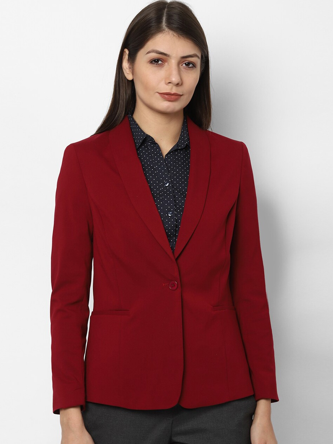 

Allen Solly Woman Women Maroon Solid Single-Breasted Blazer