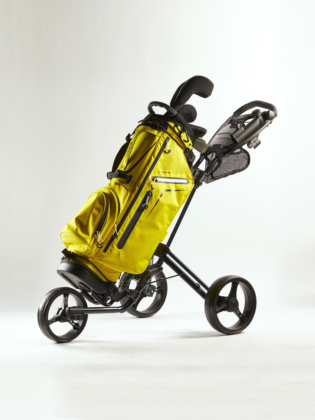 

Inesis By Decathlon Yellow & Black Solid Golf 900 Foldable Three Wheel Trolley Bag