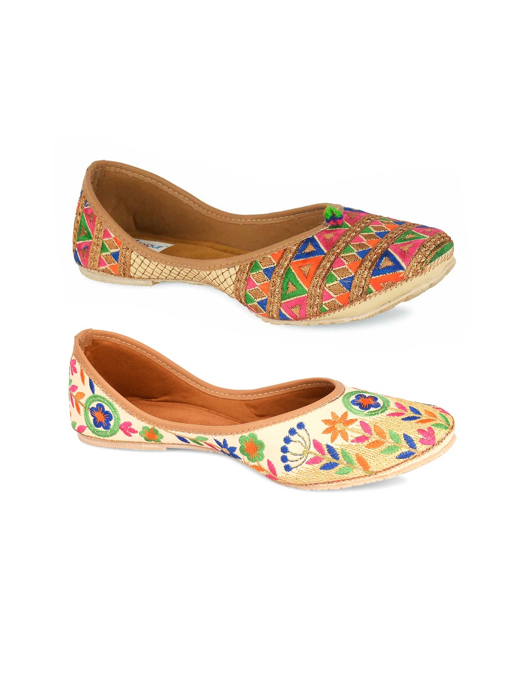 

DESI COLOUR Women Set of 2 Woven Design Mojaris, Multi