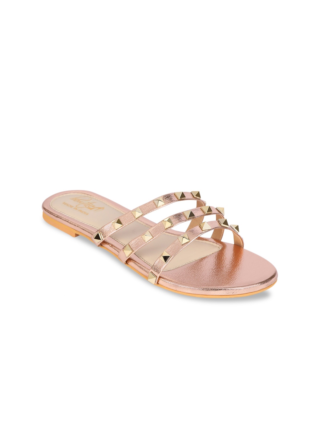 

Bowtoes Women Rose Gold Embellished Synthetic Patent Open Toe Flats