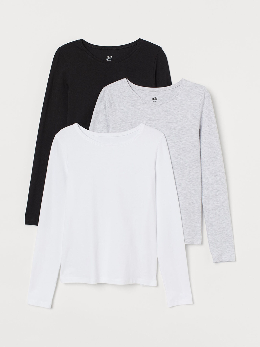

H&M Girls 3-Pack Solid Jersey Tops, Black