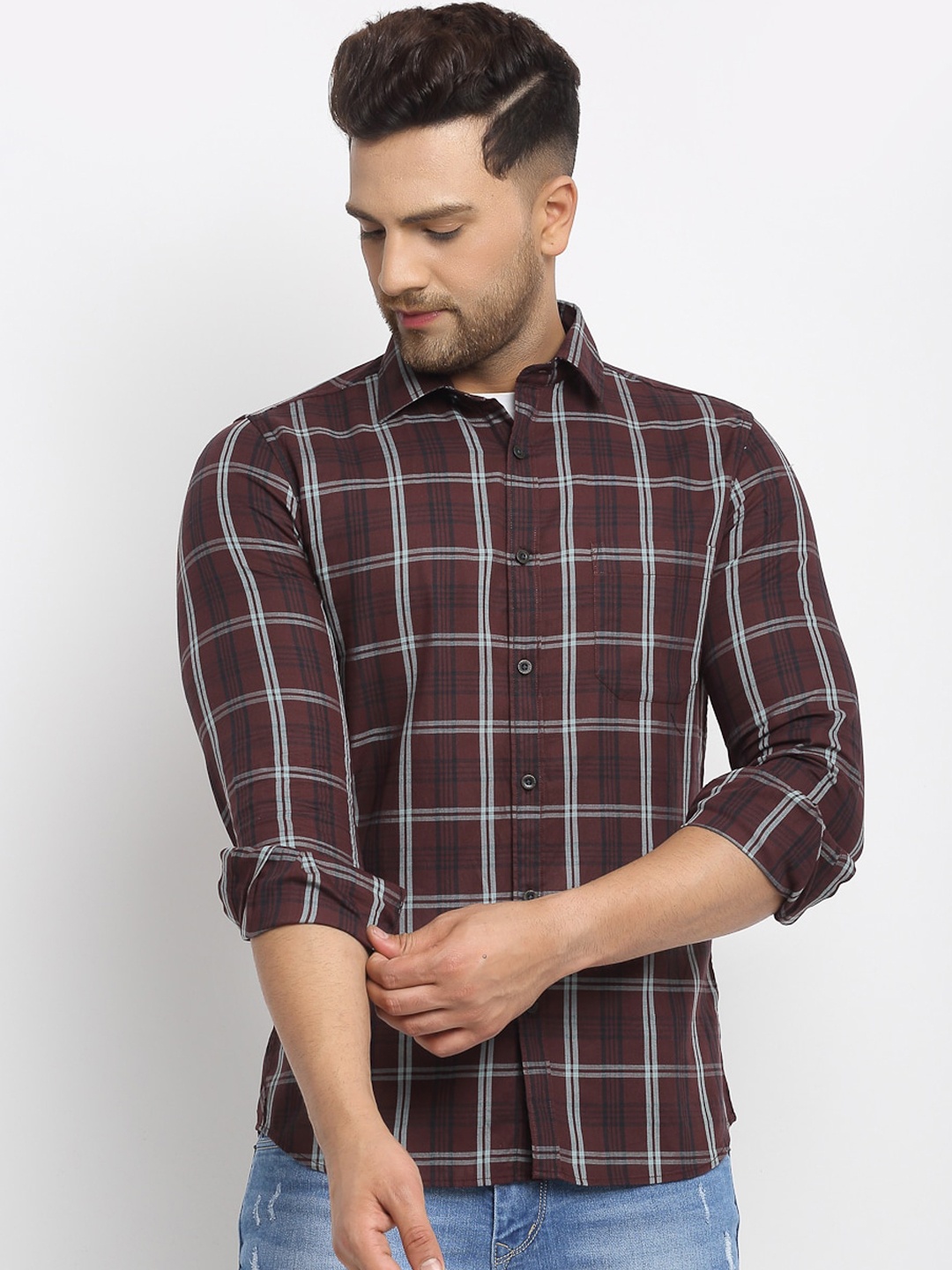 

Cantabil Men Brown Slim Fit Checked Casual Shirt