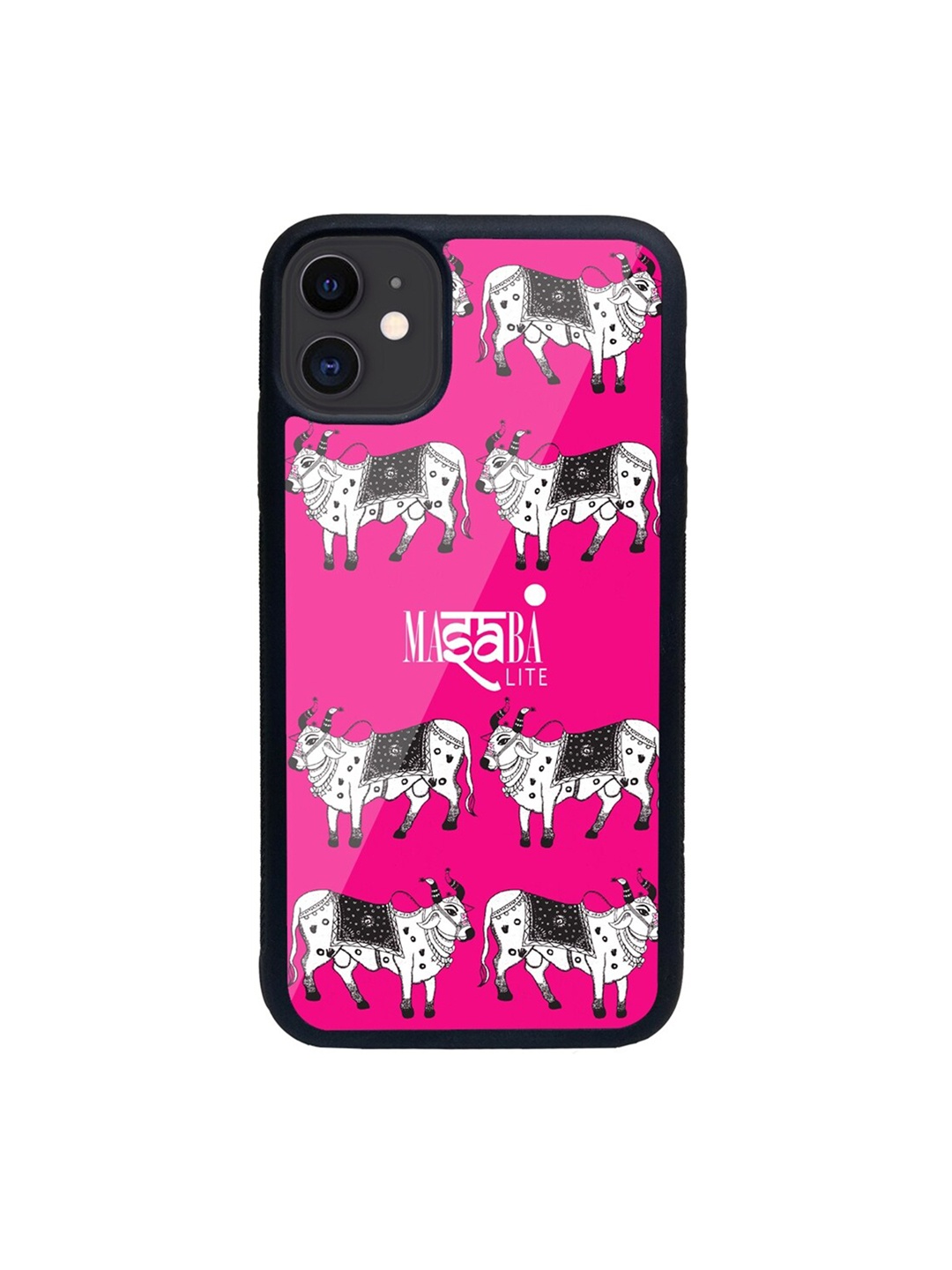 

macmerise Pink & White Masaba Cow Print iPhone 11 Back Case