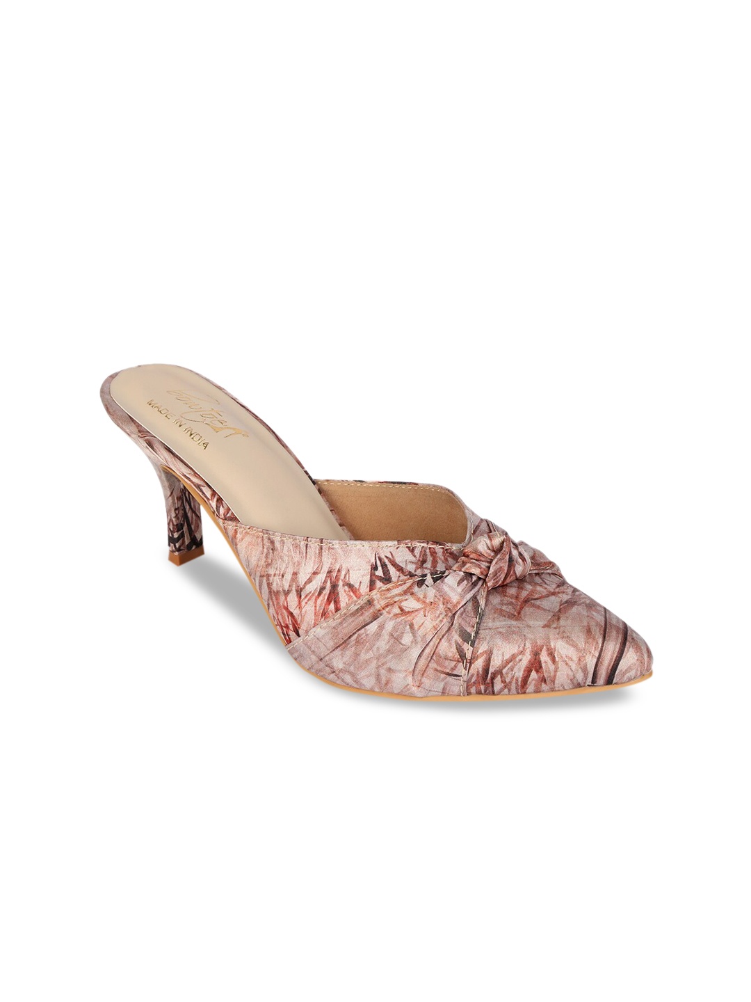

Bowtoes Women Grey Printed Mule Kitten Heels