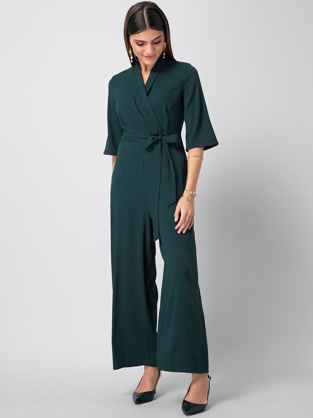 

FabAlley Women Teal Green Solid Basic Jumpsuit