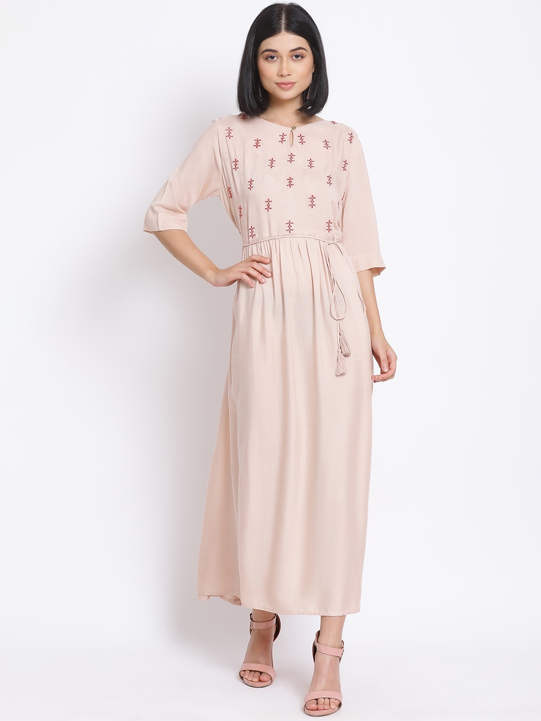 

Oxolloxo Women Beige Embroidered Maxi Dress