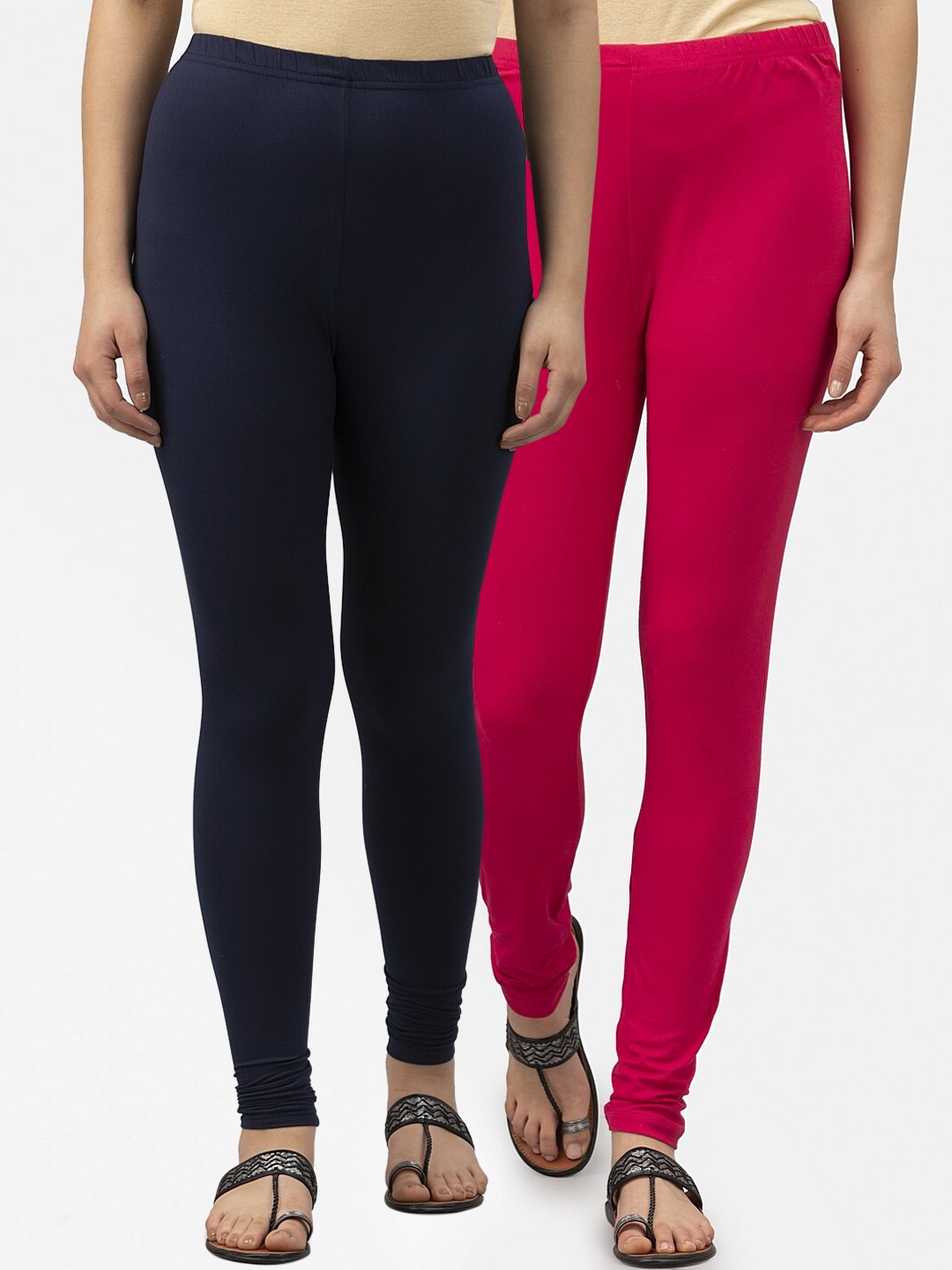 Style Quotient Women Pack Of 2 Solid Churidar Leggings, Pink