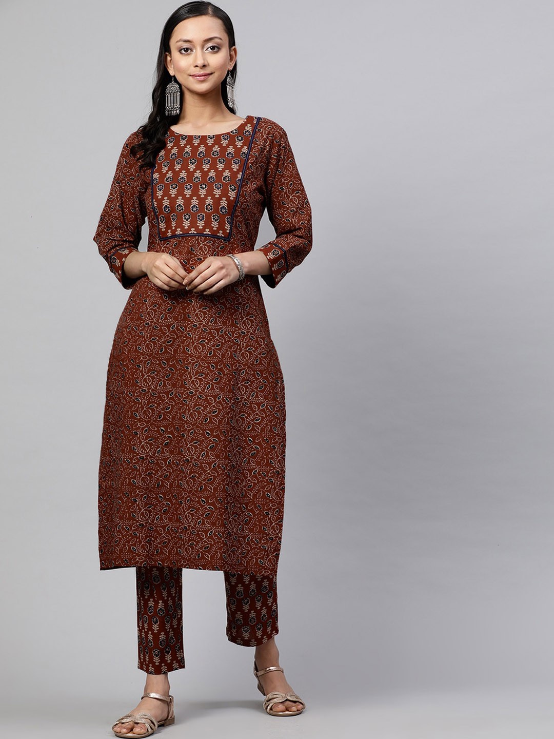 

STREET 9 Women Red & Beige Printed Kurta with Trousers
