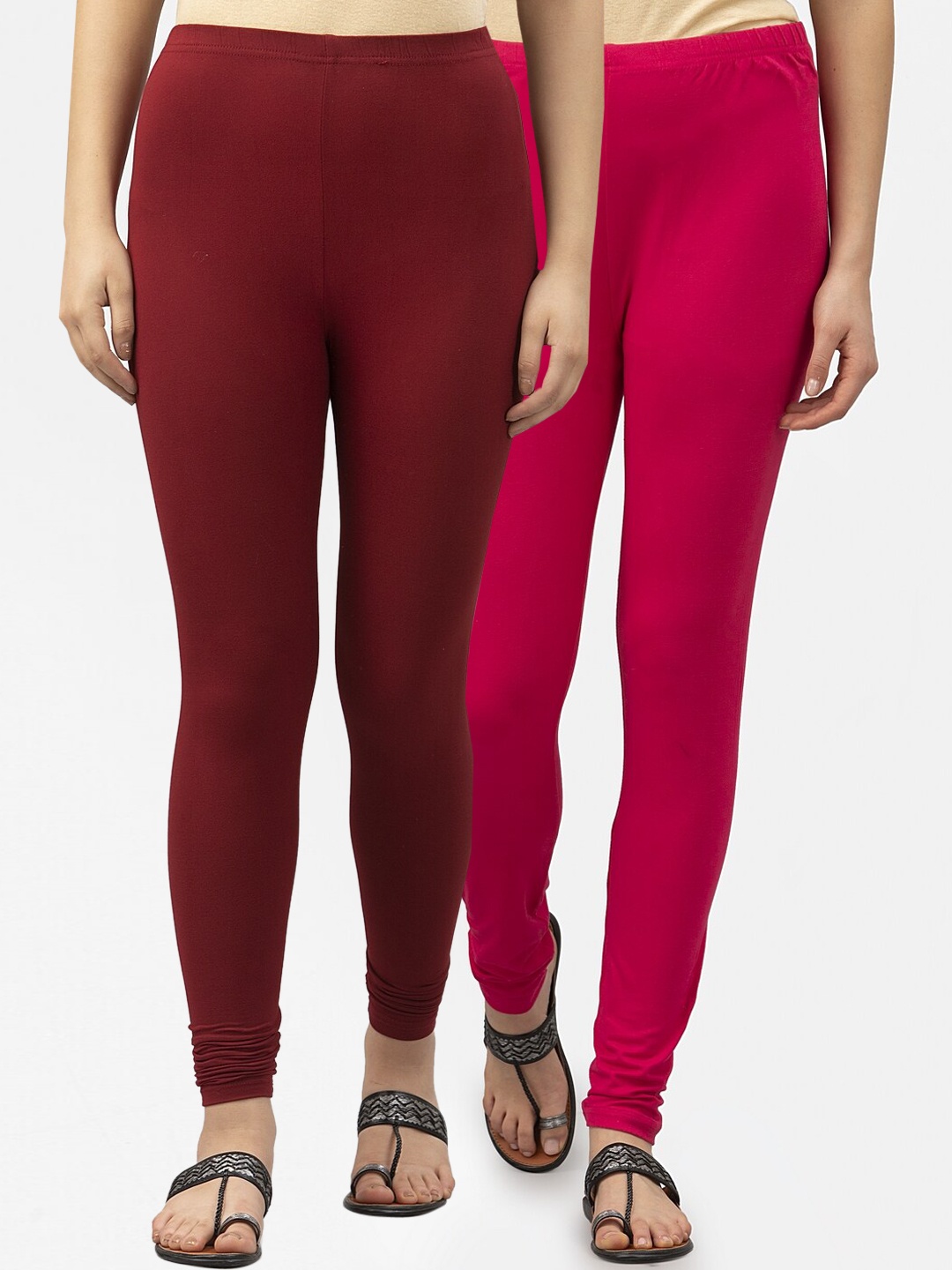 Style Quotient Women Pack Of 2 Solid Ankle-Length Leggings, Pink
