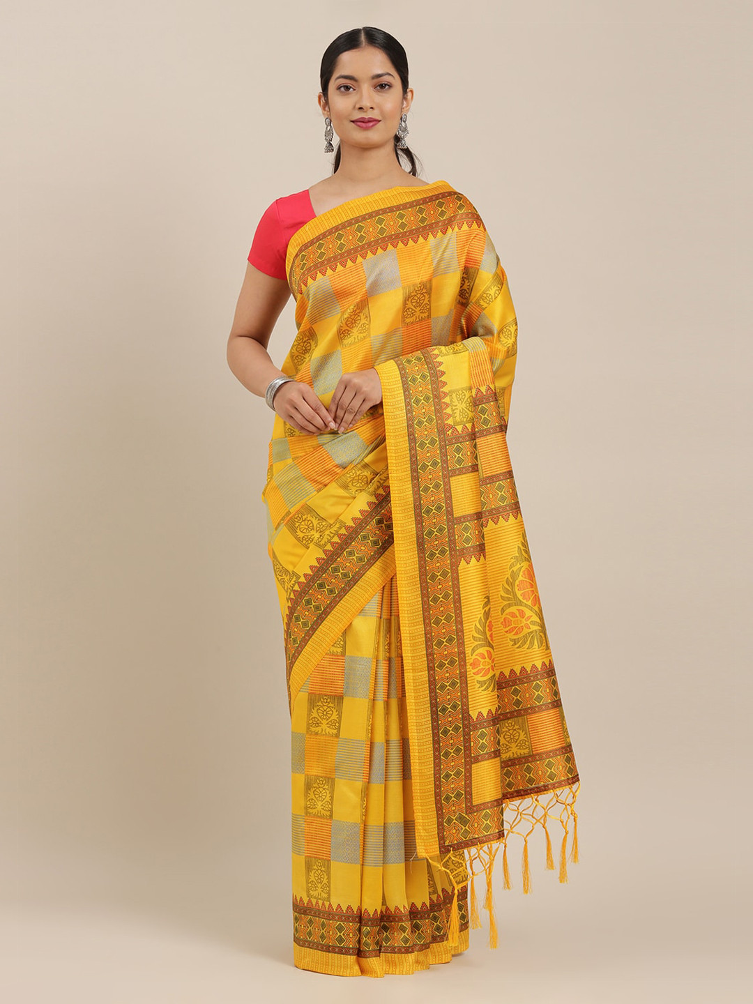 

The Chennai Silks Yellow Printed Polyester Saree