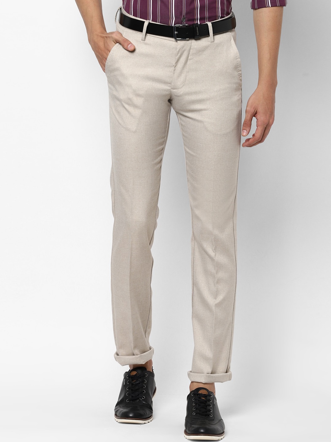 

Allen Solly Men Beige Slim Fit Solid Regular Trousers