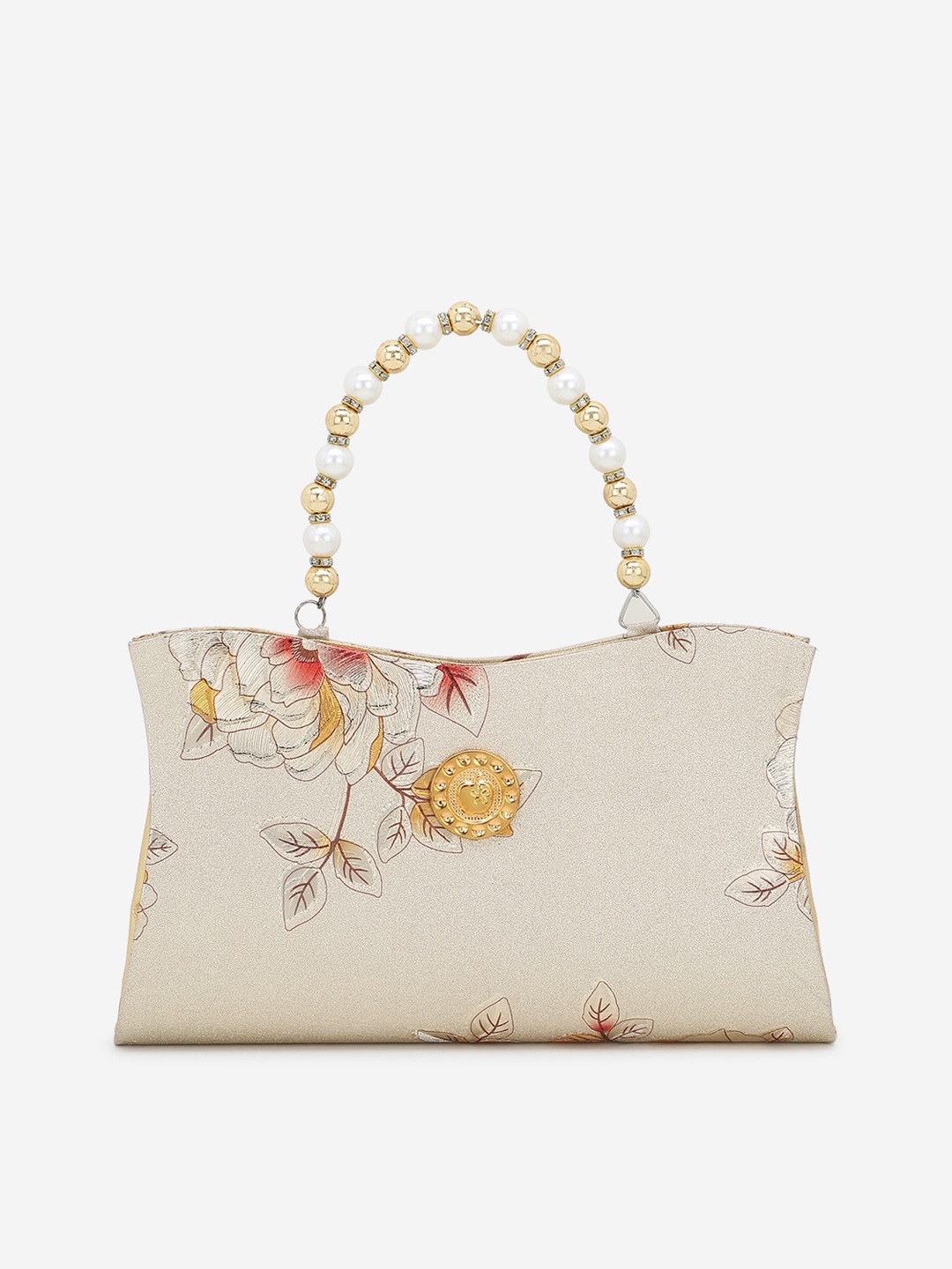 

Element Cart Beige & Gold-Toned Printed Embellished Clutch