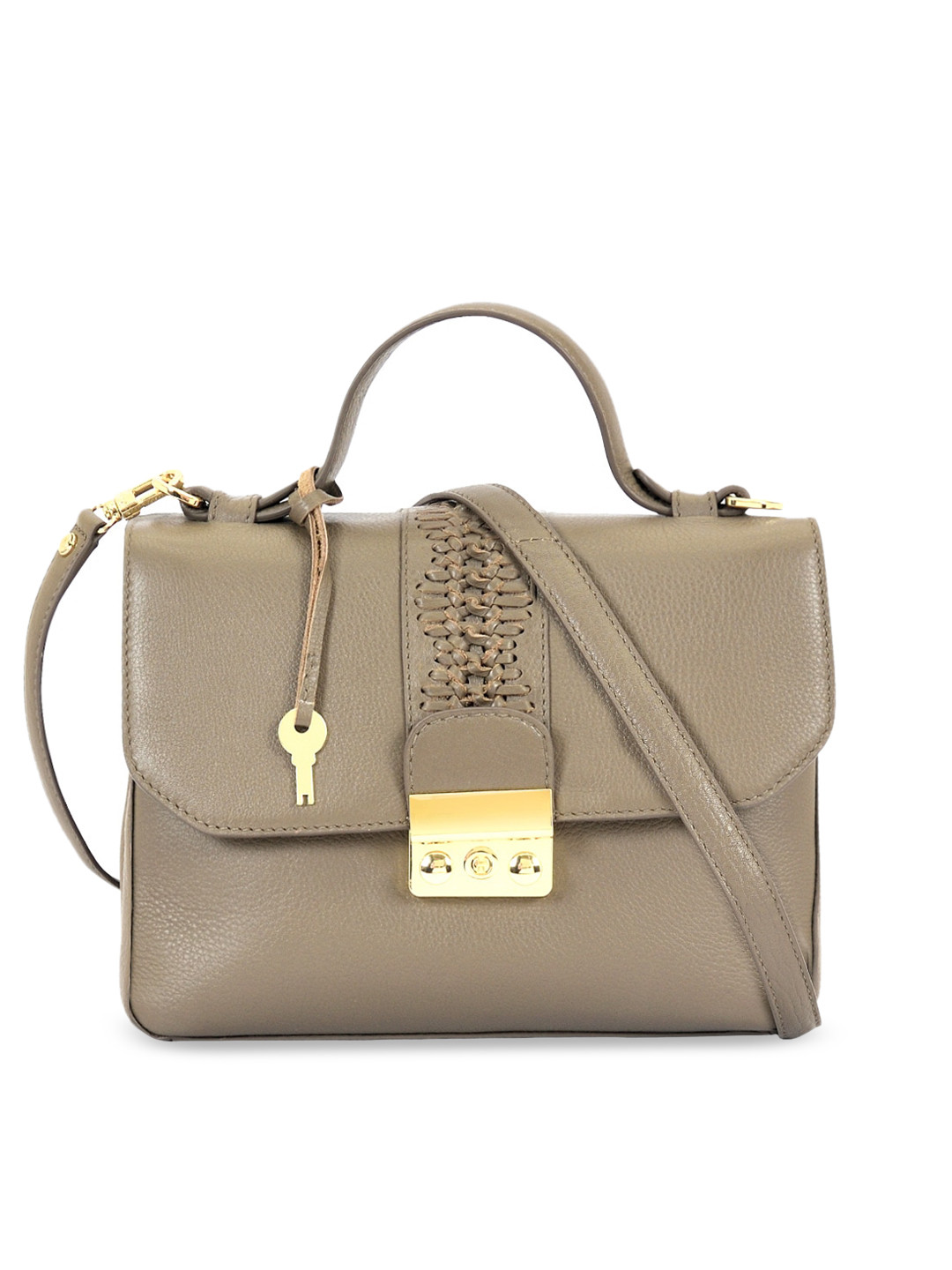 

Eske Taupe Solid Leather Satchel Bag