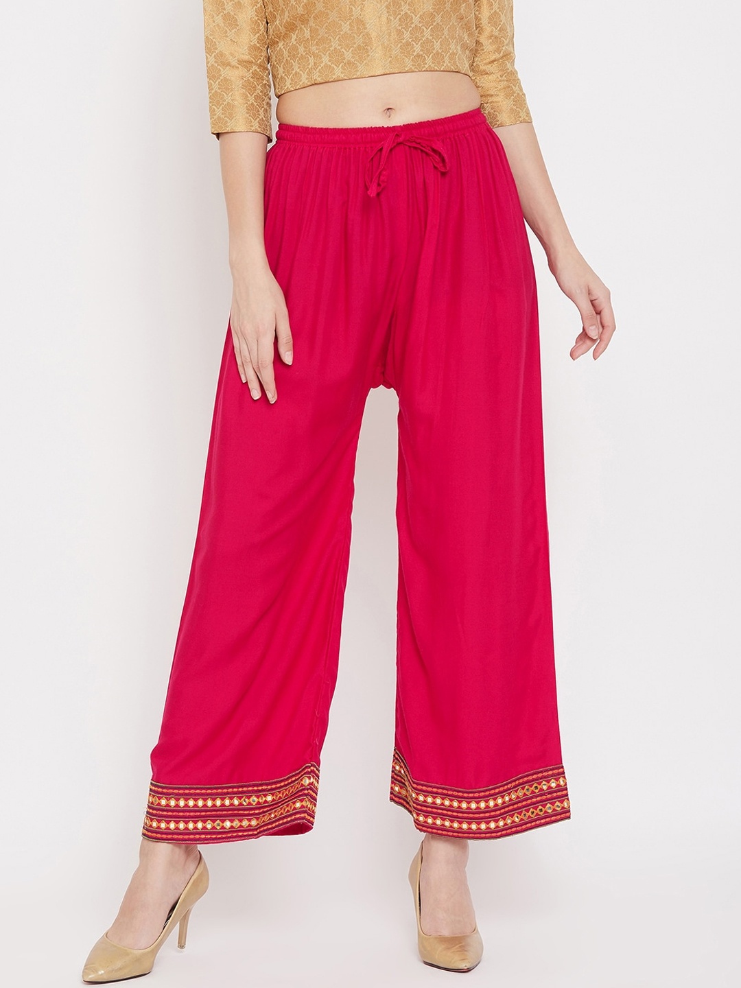 

Clora Creation Women Magenta & Purple Hem Design Wide Leg Palazzos
